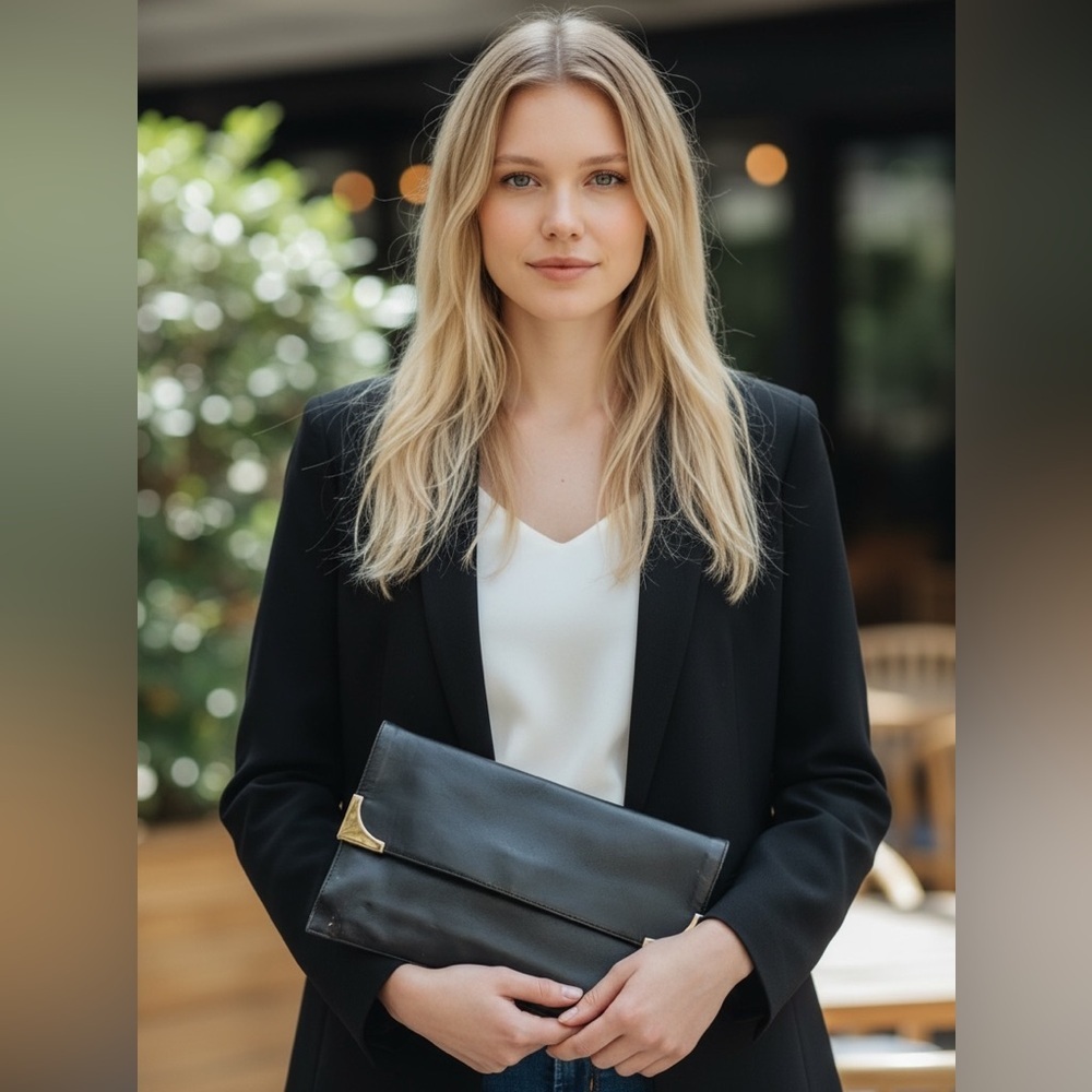 Chic Black Clutch with Gold Details